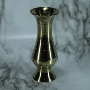Vintage Brass Bud Vase with Etched Details 3.25" Home Decor Table Centerpiece